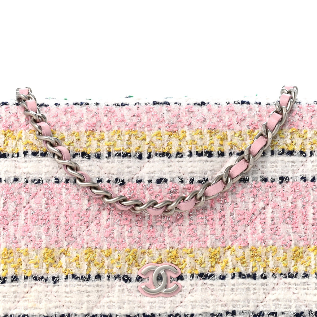 Metallic Tweed Quilted Wallet On Chain WOC White Multicolor wholesalehk.shop