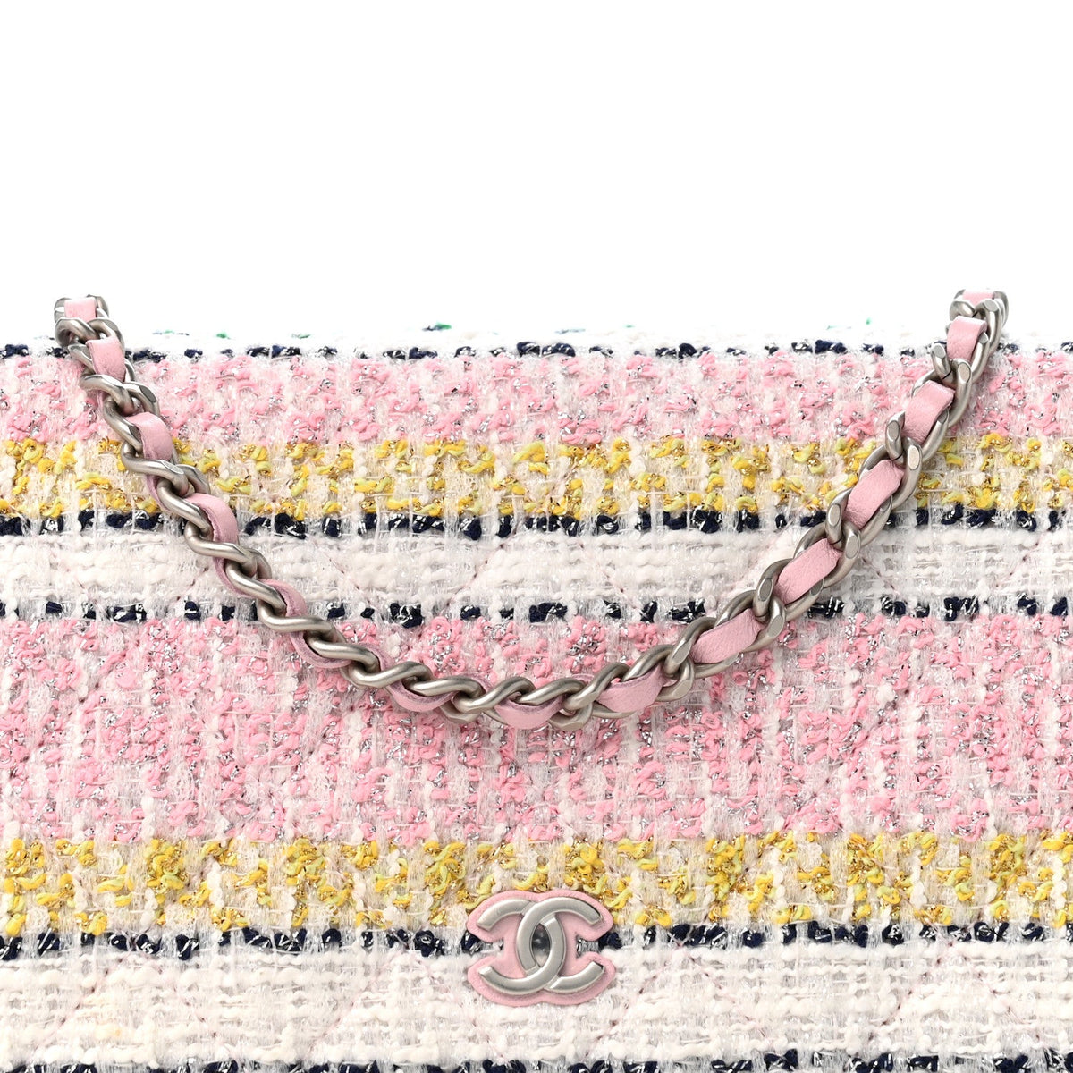 Metallic Tweed Quilted Wallet On Chain WOC White Multicolor wholesalehk.shop