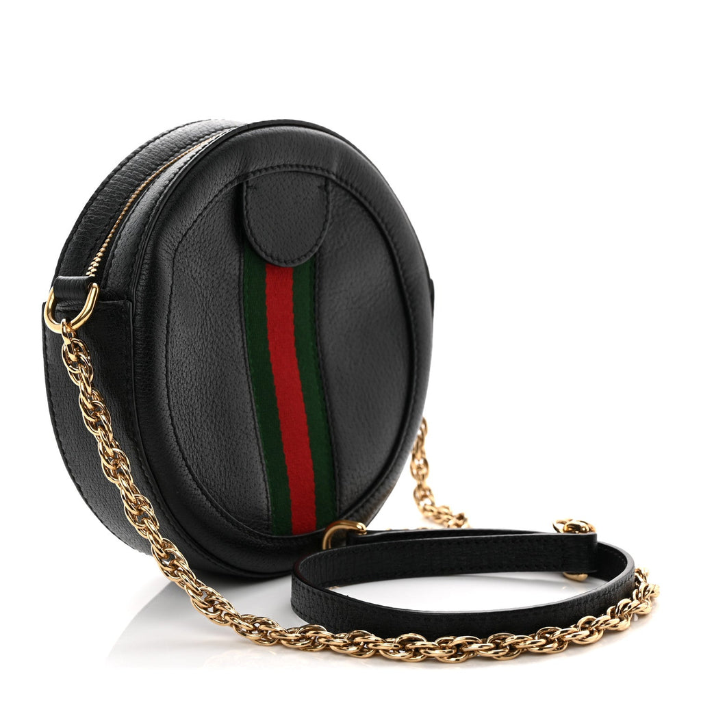 Grained Calfskin Web Mini Ophidia Round Shoulder Bag Black wholesalehk.shop