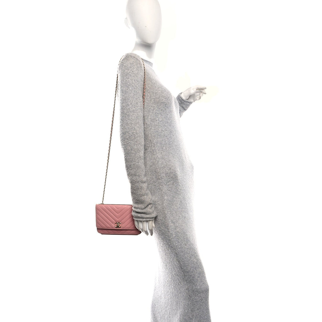 Lambskin Chevron Quilted Trendy CC Wallet On Chain WOC Pink wholesalehk.shop