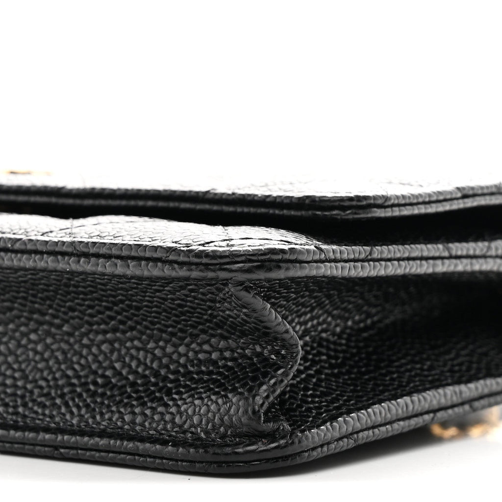 Caviar Quilted Wallet on Chain WOC Black wholesalehk.shop