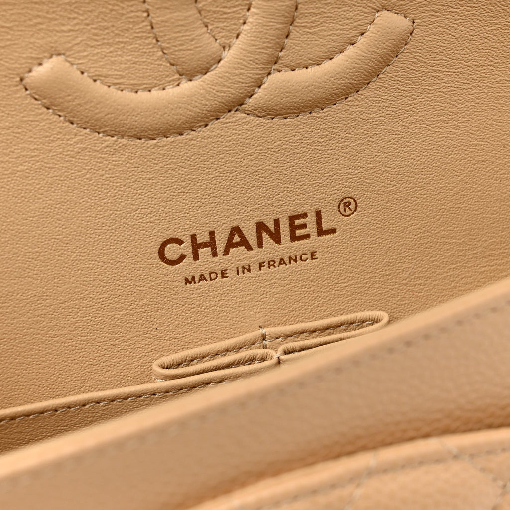 Caviar Quilted Medium Double Flap Beige wholesalehk.shop