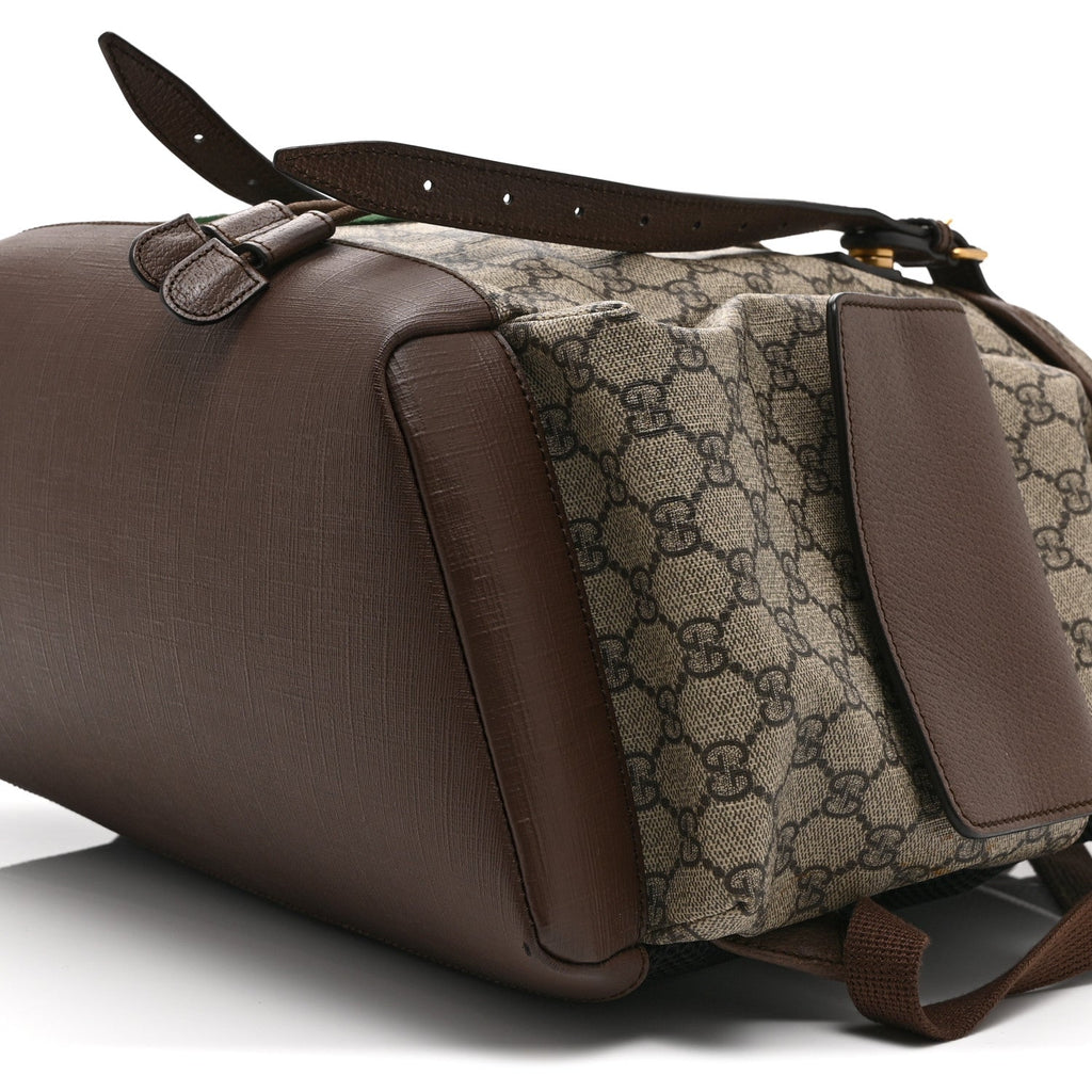 GG Supreme Monogram Medium Ophidia Double Buckle Backpack Brown wholesalehk.shop