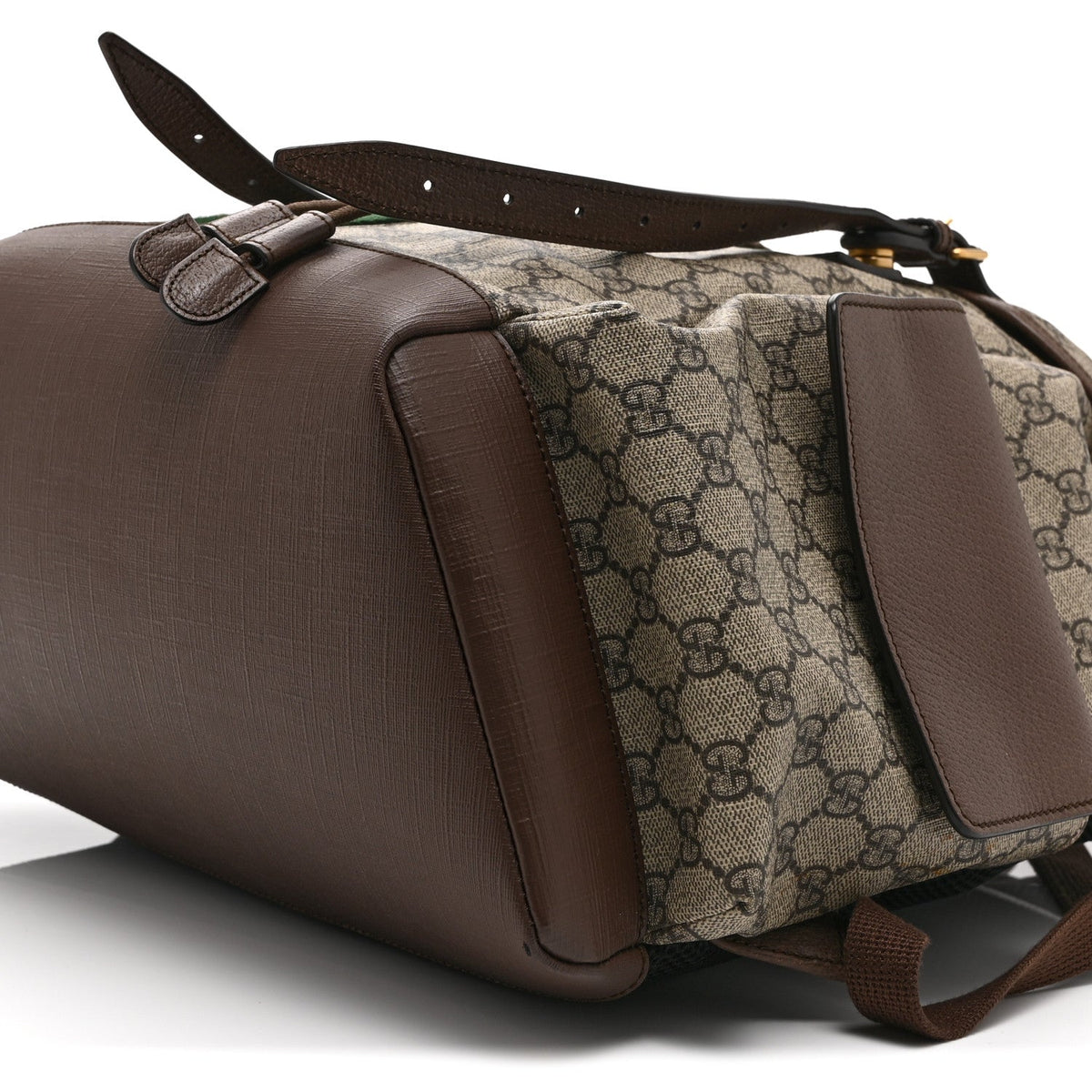 GG Supreme Monogram Medium Ophidia Double Buckle Backpack Brown wholesalehk.shop