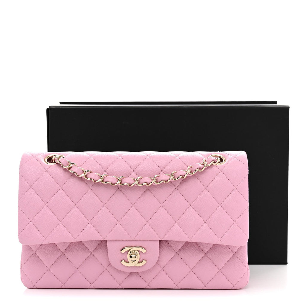 Caviar Quilted Medium Double Flap Light Pink wholesalehk.shop