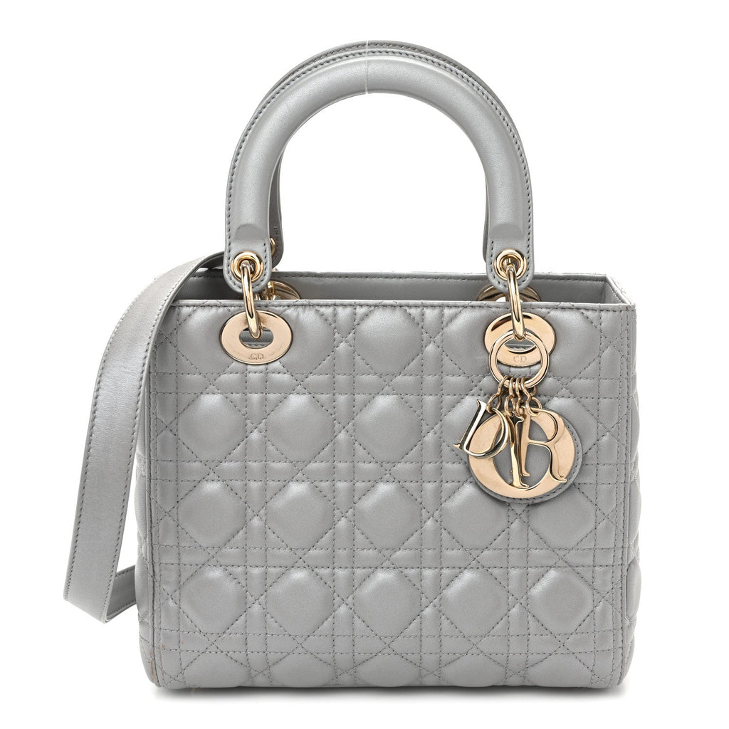 Pearly Lambskin Cannage Medium Lady Dior Grey wholesalehk.shop
