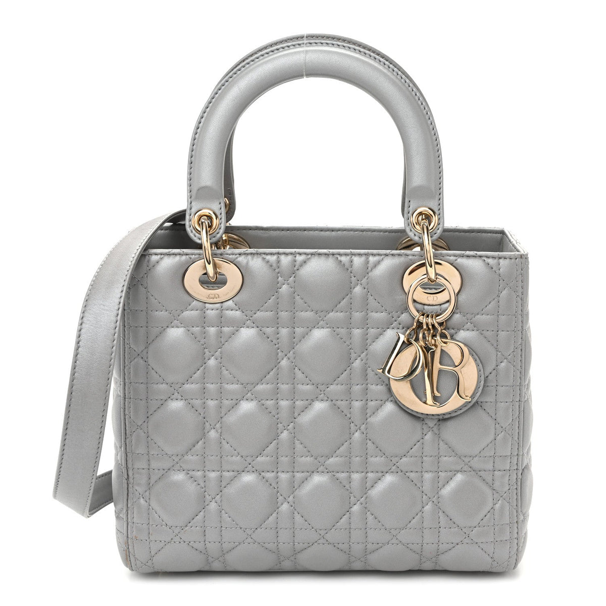 Pearly Lambskin Cannage Medium Lady Dior Grey wholesalehk.shop