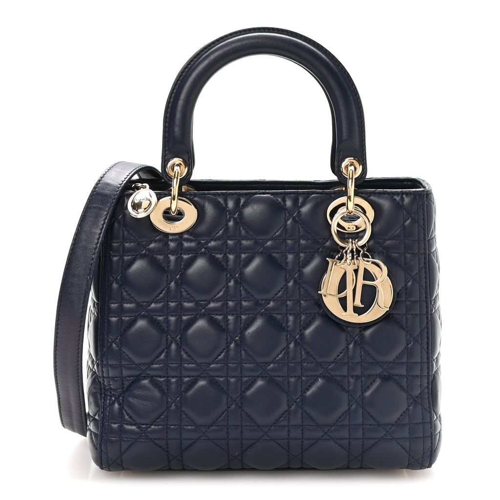 Lambskin Cannage Medium Lady Dior Navy Blue wholesalehk.shop