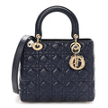 Lambskin Cannage Medium Lady Dior Navy Blue wholesalehk.shop