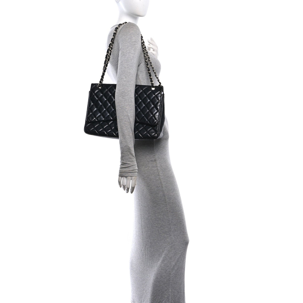 Lambskin Quilted Maxi Double Flap Black wholesalehk.shop