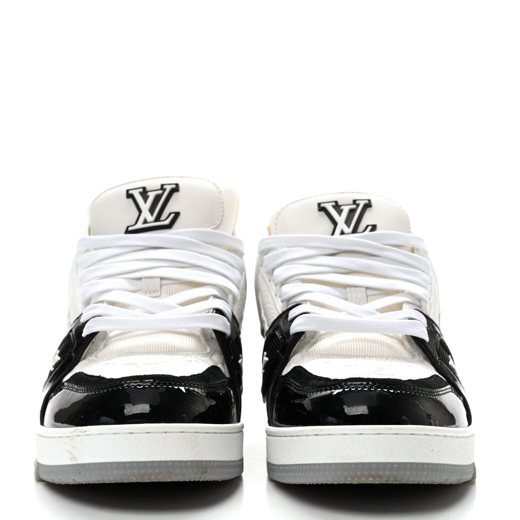 Calfskin Patent Mens LV Trainer Sneakers 9 White Black £¨ Direct shipment via from wholesalehk.shop