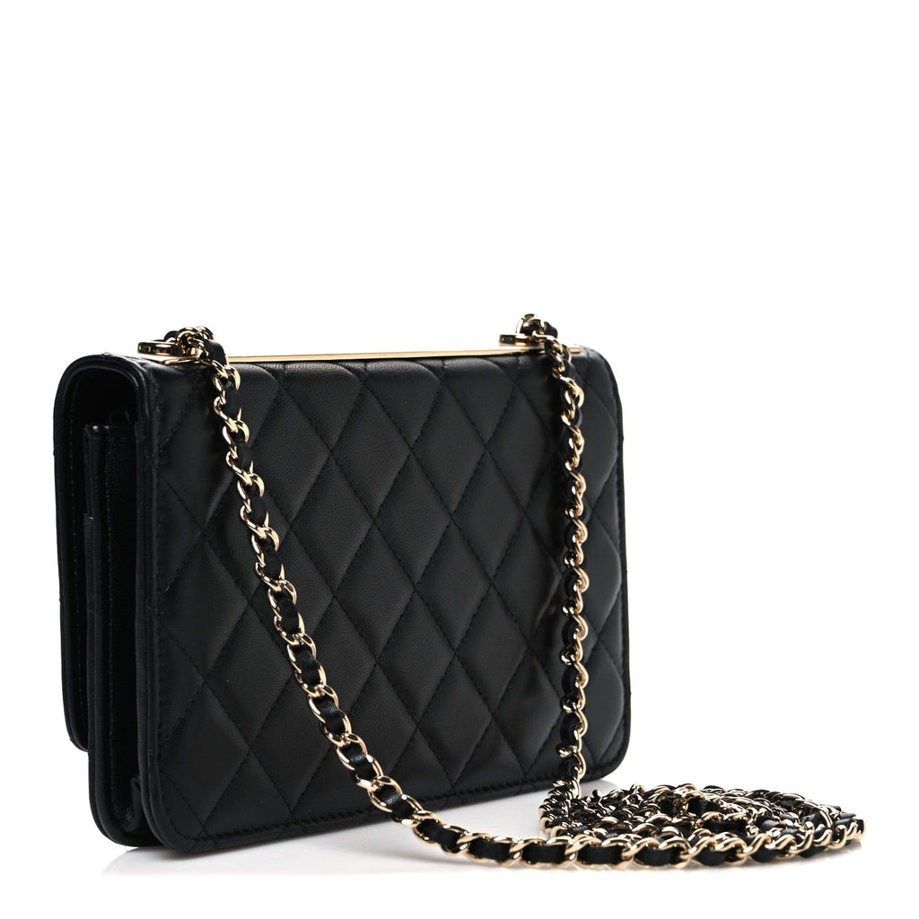Lambskin Quilted Trendy CC Wallet On Chain WOC Black wholesalehk.shop