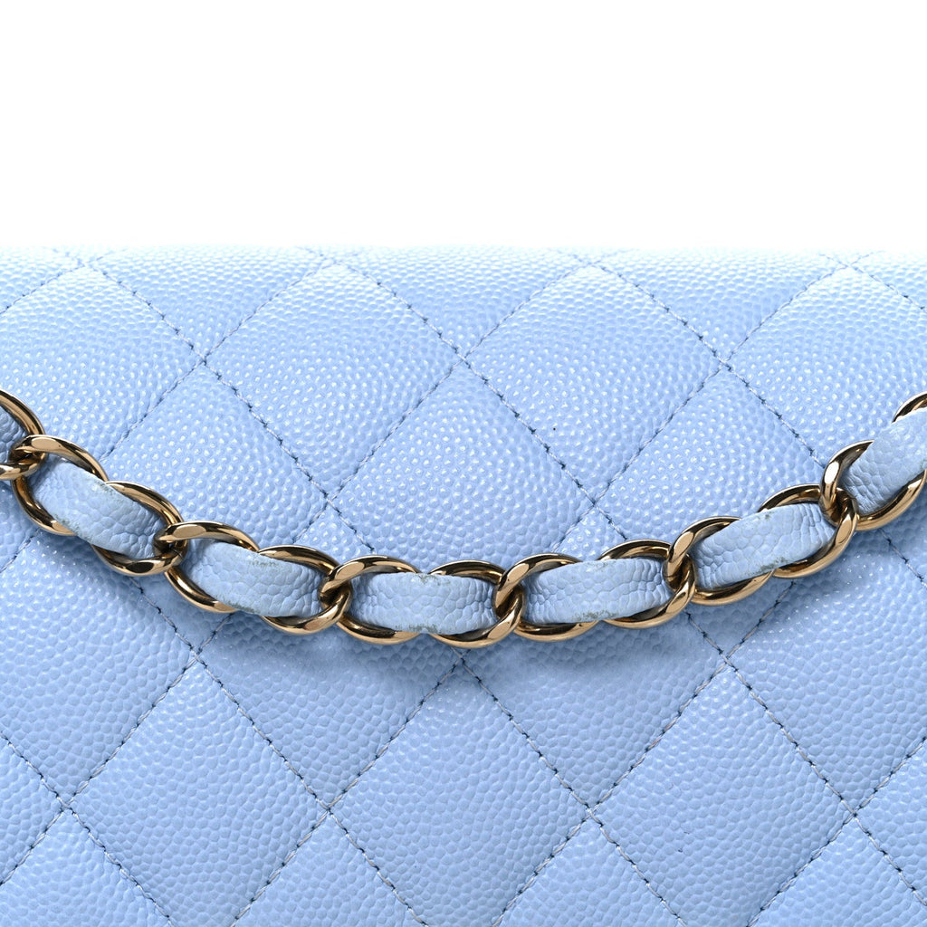 Caviar Quilted Small Double Flap Light Blue wholesalehk.shop
