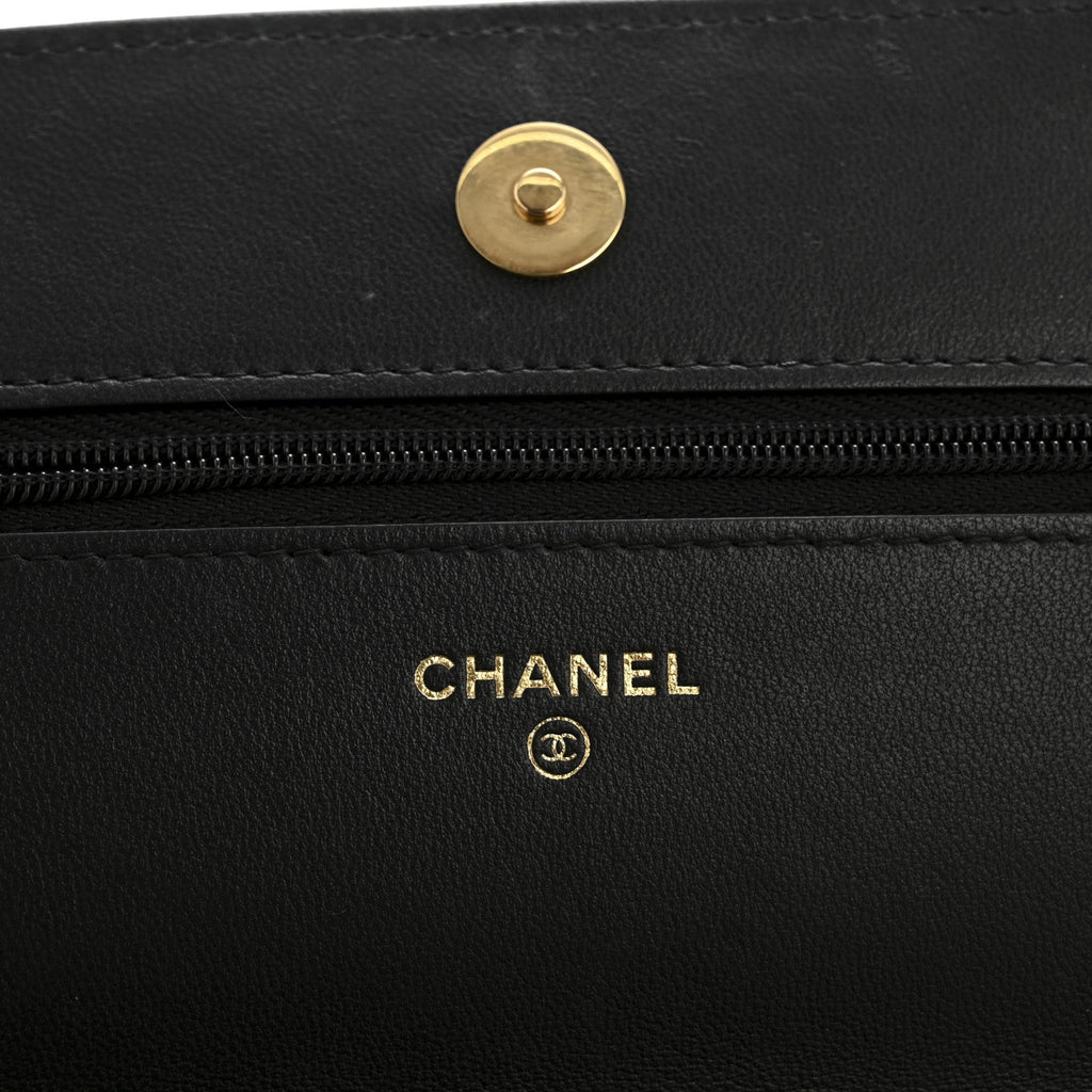 Lambskin Quilted Wallet On Chain WOC Black wholesalehk.shop
