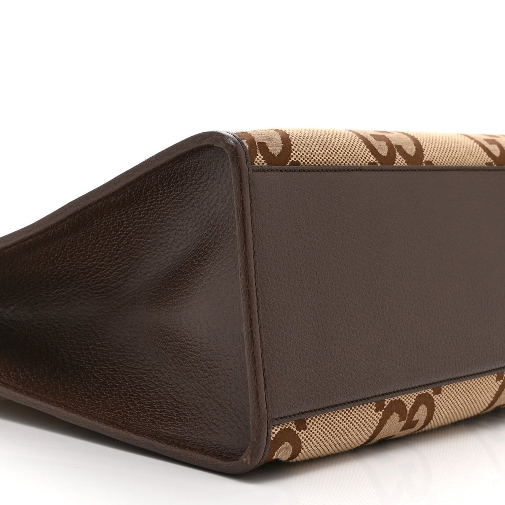 Monogram Jumbo GG Textured Dollar Calfskin Web Tote Bag Camel Ebony New Acero wholesalehk.shop