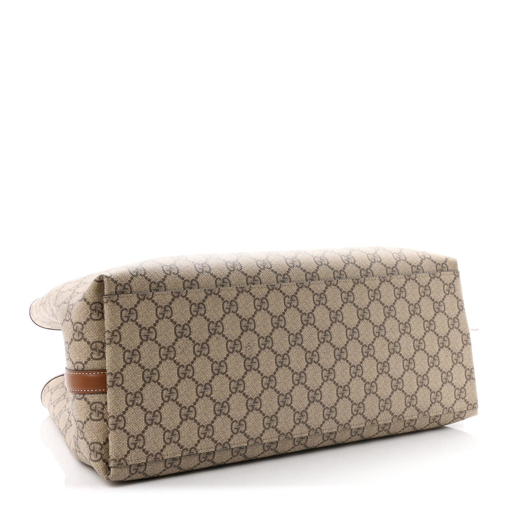 GG Supreme Monogram Emblem Large Tote Bag Beige Dark Brown wholesalehk.shop