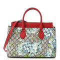 GG Supreme Monogram Blooms Small Zip Top Tote Beige Blue Navy Hibiscus Red wholesalehk.shop