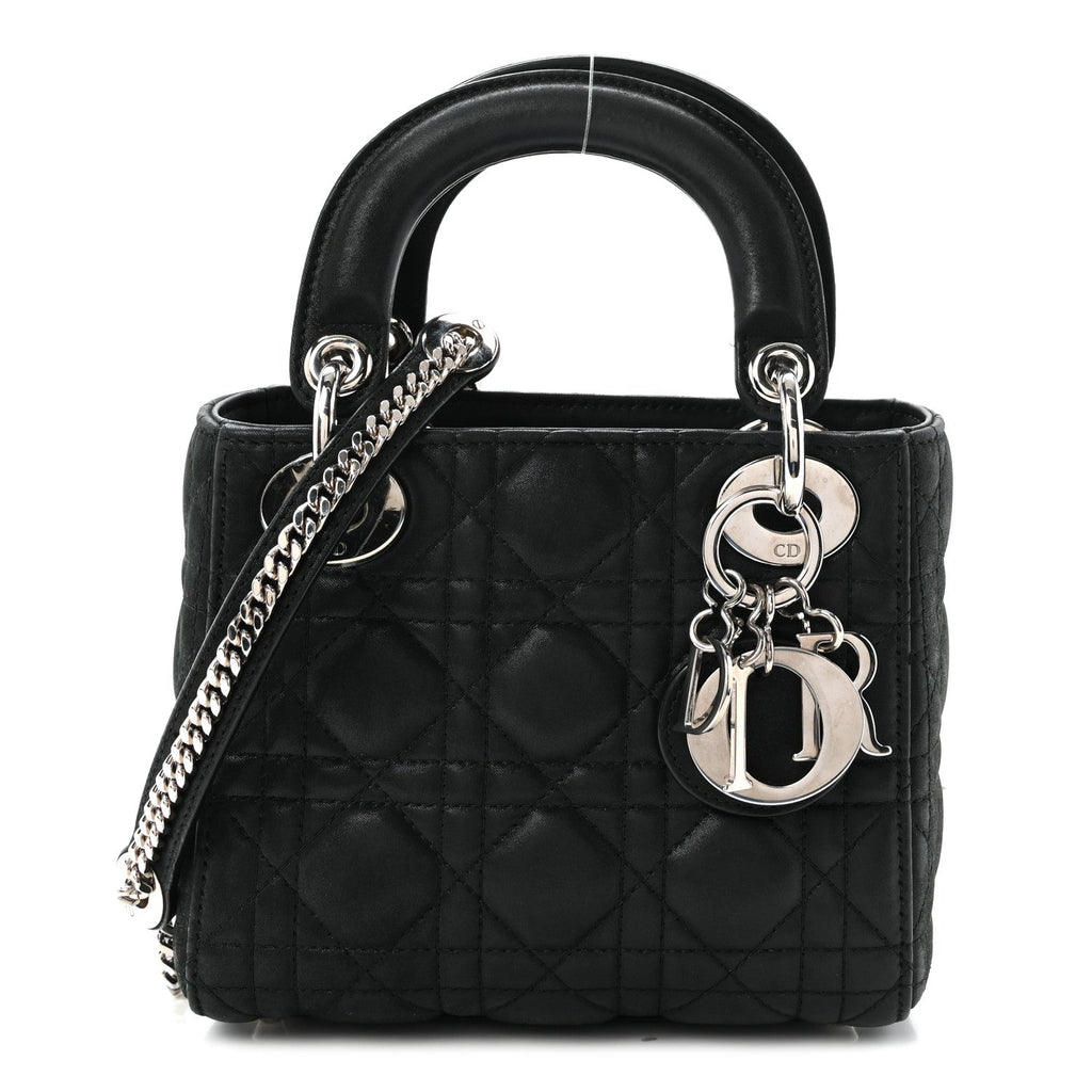 Metallic Calfskin Cannage Mini Lady Dior Black wholesalehk.shop