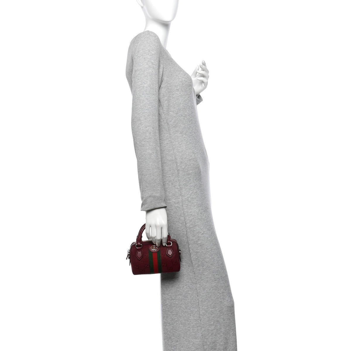 GG Supreme Monogram Textured Dollar Calfskin Web Super Mini Ophidia Top Handle Bowler Bag Rosso Ancora wholesalehk.shop