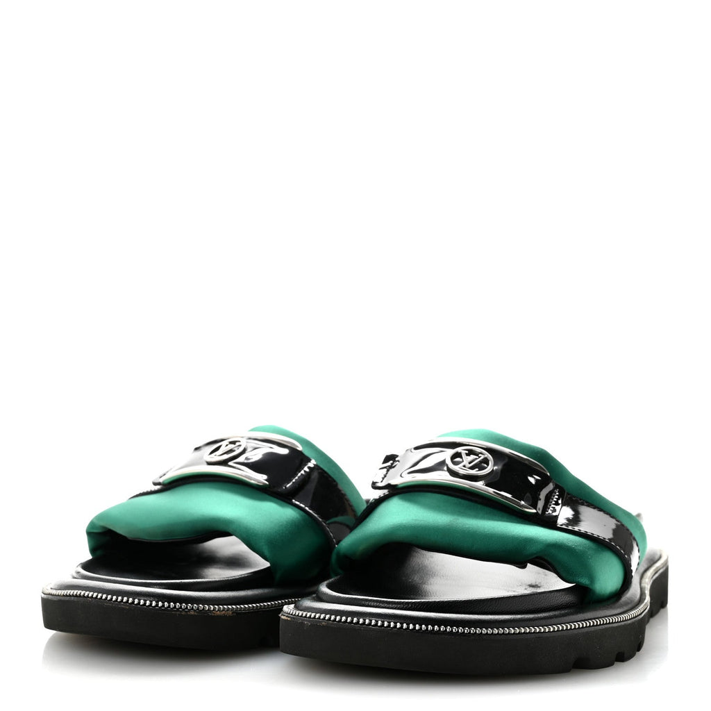 Satin Pool Pillow Flat Comfort Mule 38 Green Black £¨ Direct shipment via from wholesalehk.shop
