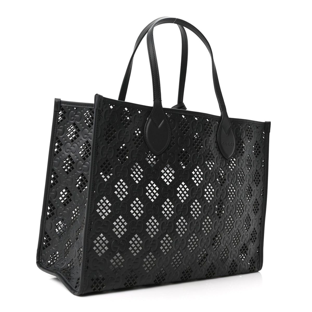 Calfskin GG Monogram Diamond Cut Medium Ophidia Tote Bag Black wholesalehk.shop