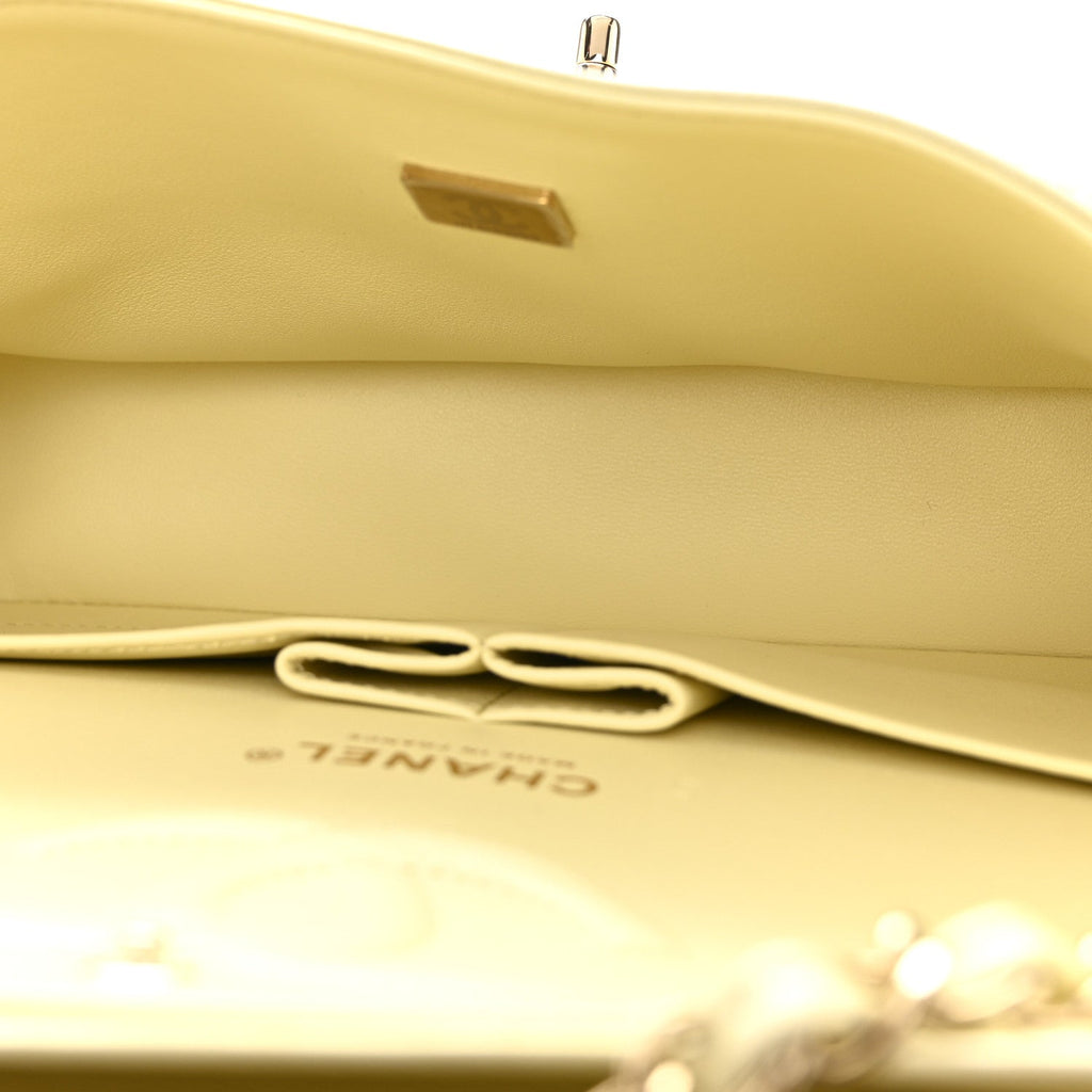 Cloudy Pearly Goatskin Quilted Medium Double Flap Light Yellow wholesalehk.shop
