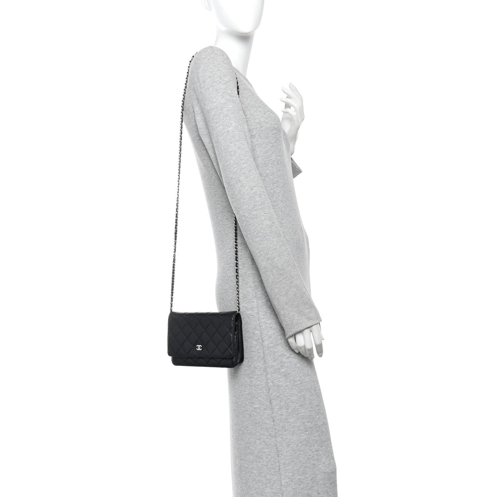 Lambskin Quilted Wallet On Chain WOC Black wholesalehk.shop