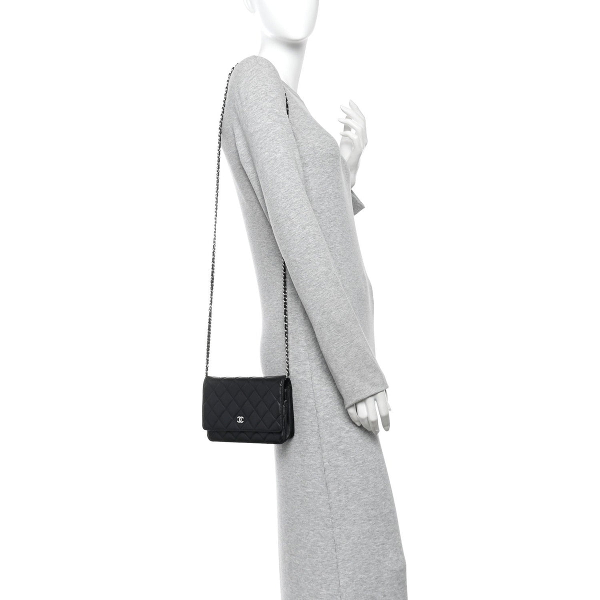 Lambskin Quilted Wallet On Chain WOC Black wholesalehk.shop
