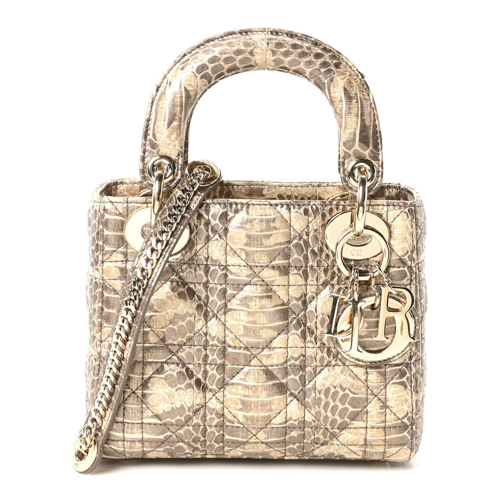 Metallic Snakeskin Cannage Mini Lady Dior Beige wholesalehk.shop