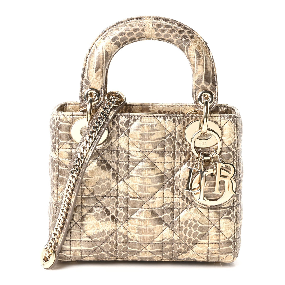 Metallic Snakeskin Cannage Mini Lady Dior Beige wholesalehk.shop