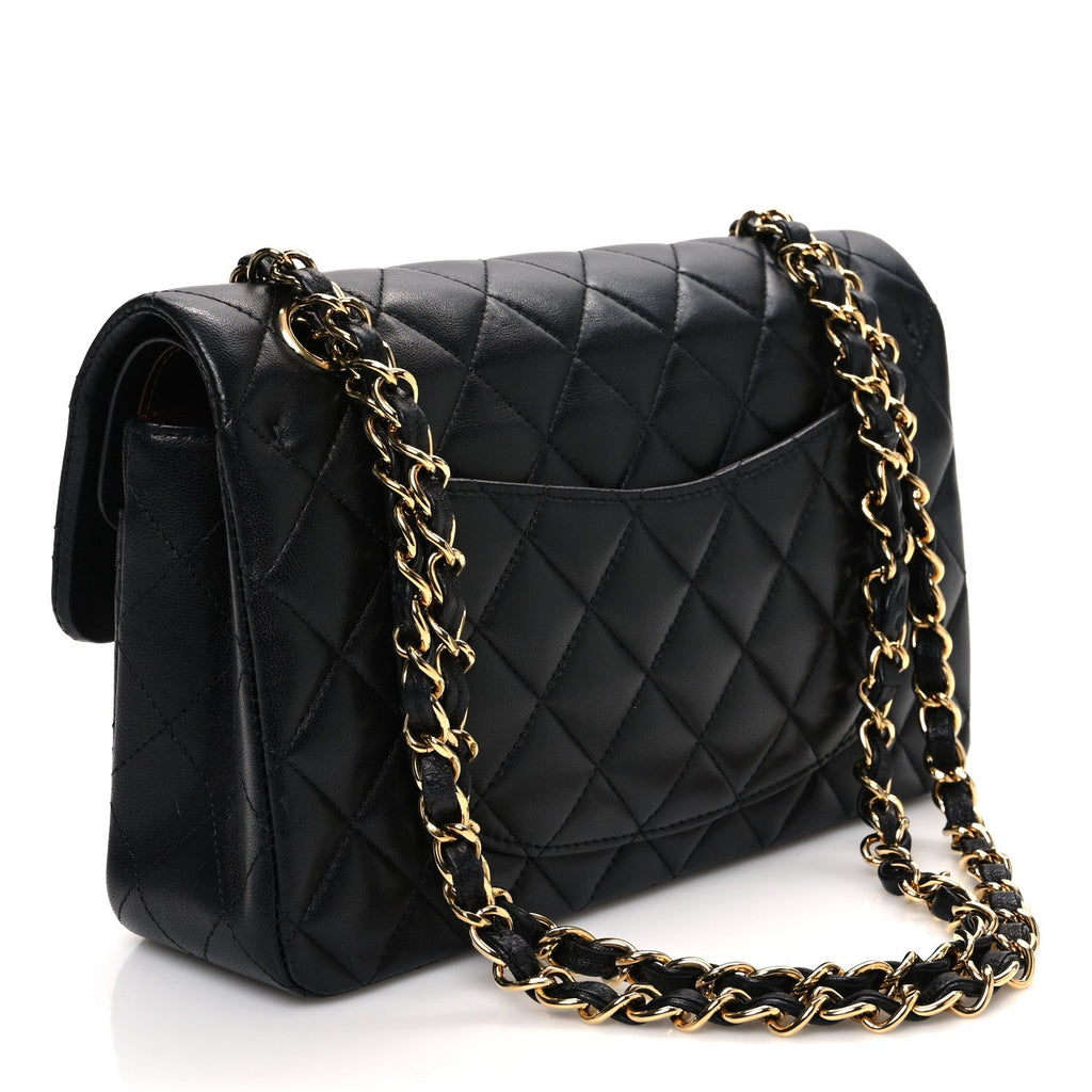 Lambskin Quilted Small Double Flap Black wholesalehk.shop