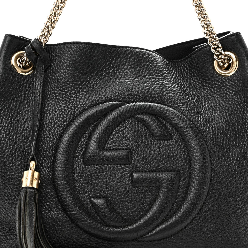 Pebbled Calfskin Medium Soho Chain Shoulder Bag Black wholesalehk.shop