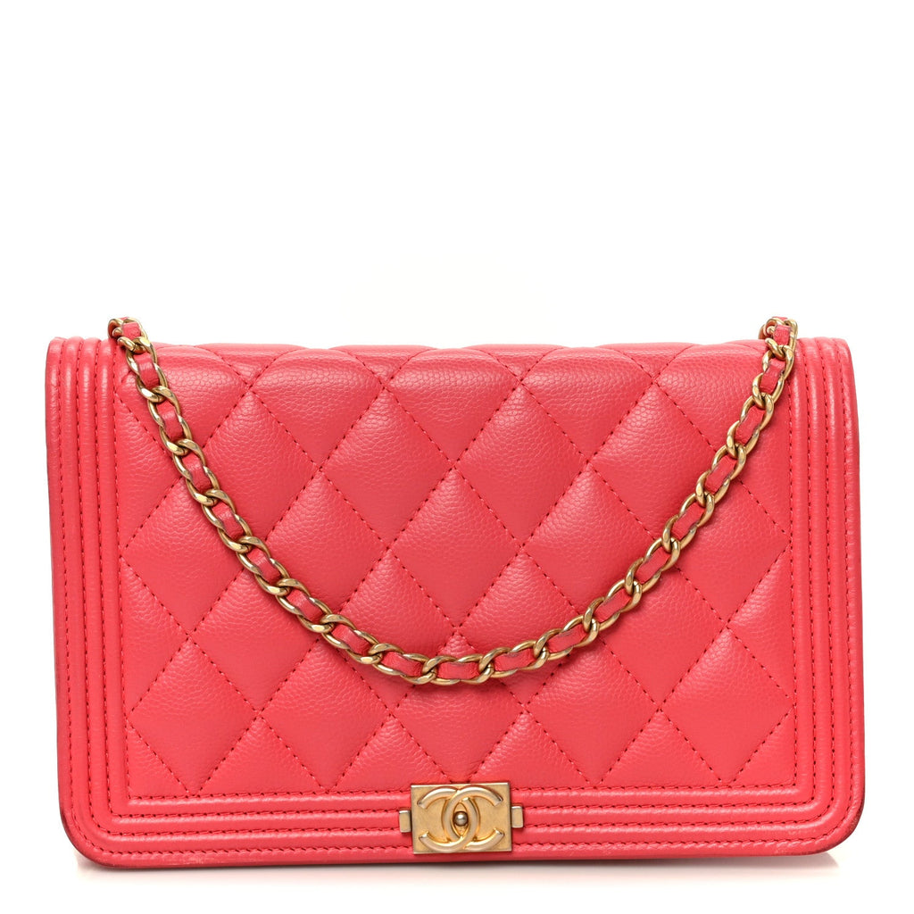 Caviar Quilted Boy Wallet On Chain WOC Dark Pink wholesalehk.shop