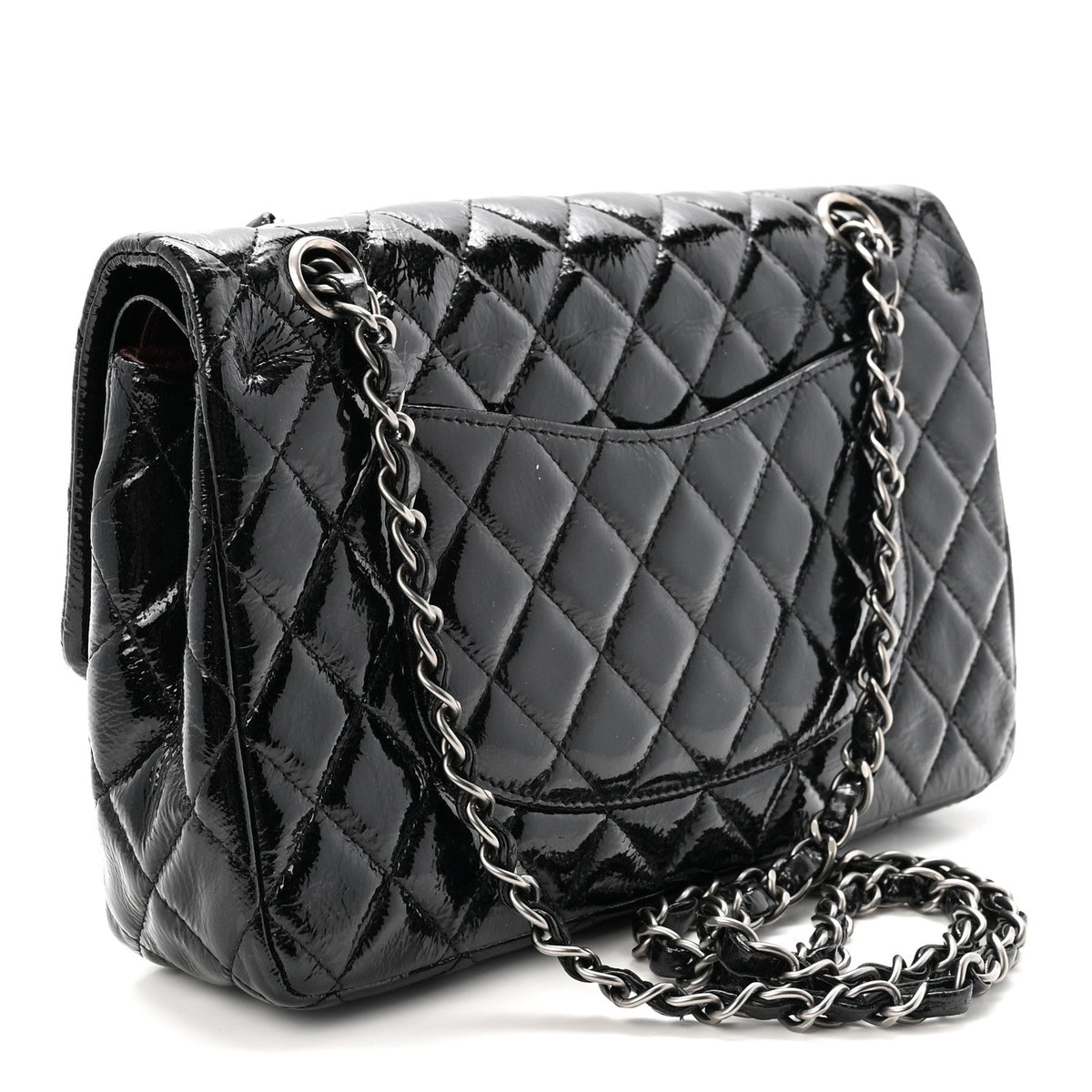 Crumpled Patent Quilted Medium Double Flap Black wholesalehk.shop