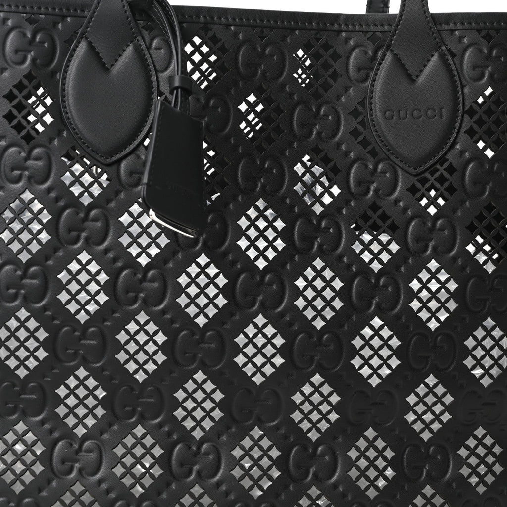 Calfskin GG Monogram Diamond Cut Medium Ophidia Tote Bag Black wholesalehk.shop