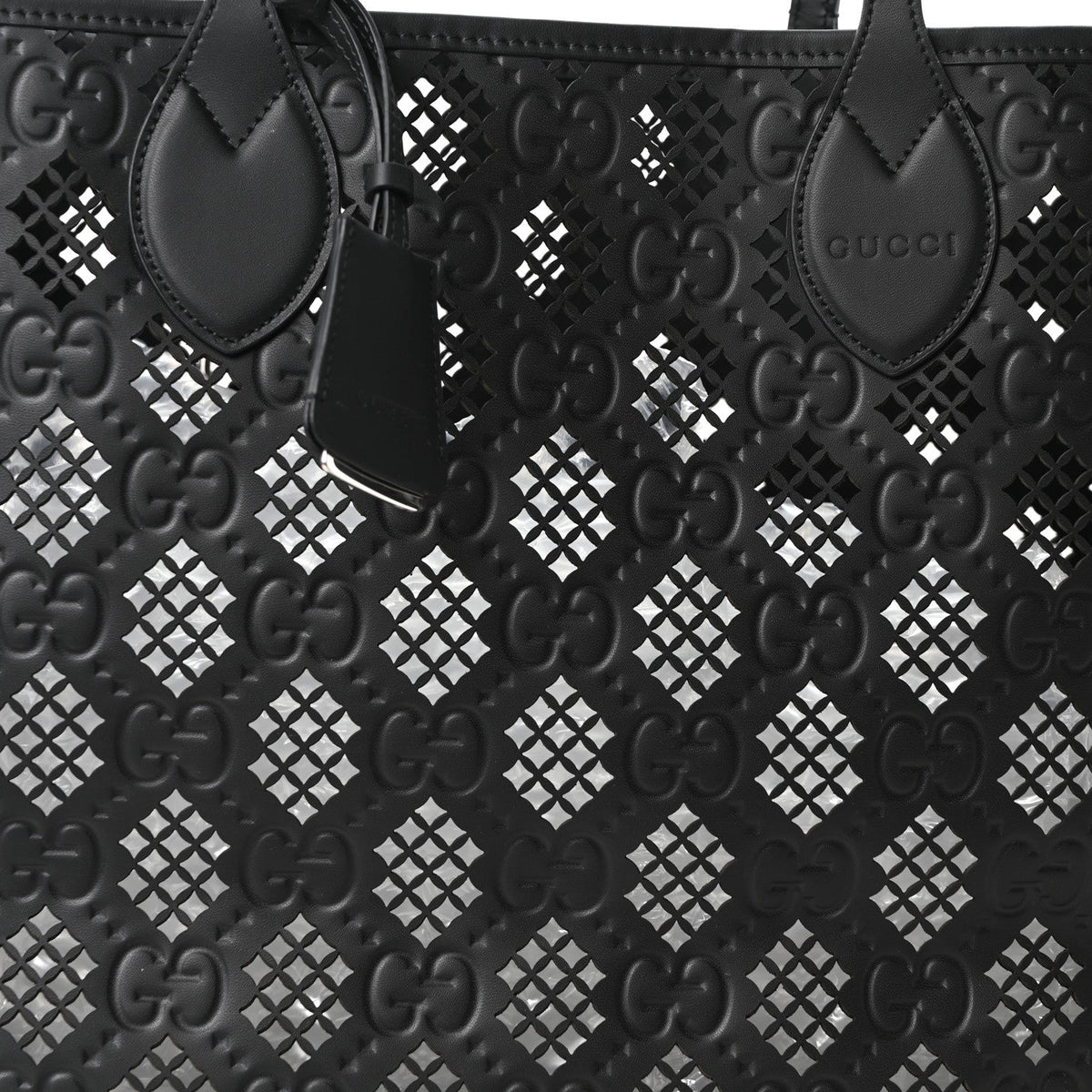 Calfskin GG Monogram Diamond Cut Medium Ophidia Tote Bag Black wholesalehk.shop
