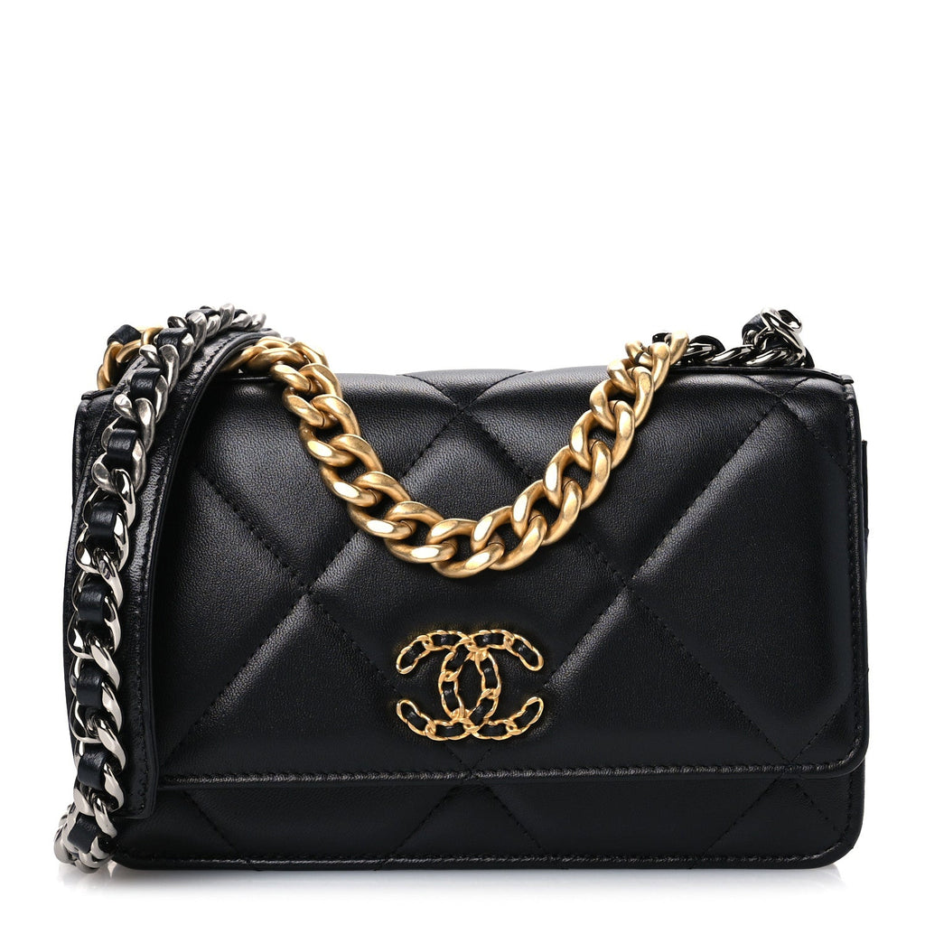 Lambskin Quilted Chanel 19 Wallet On Chain WOC Black wholesalehk.shop
