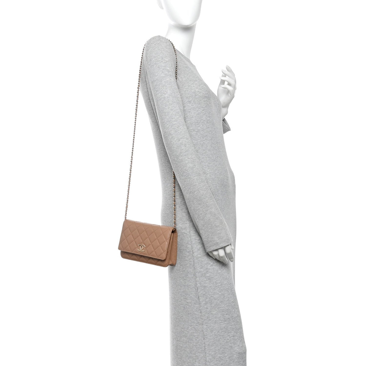 Caviar Quilted Multi Chain Wallet On Chain WOC Beige wholesalehk.shop