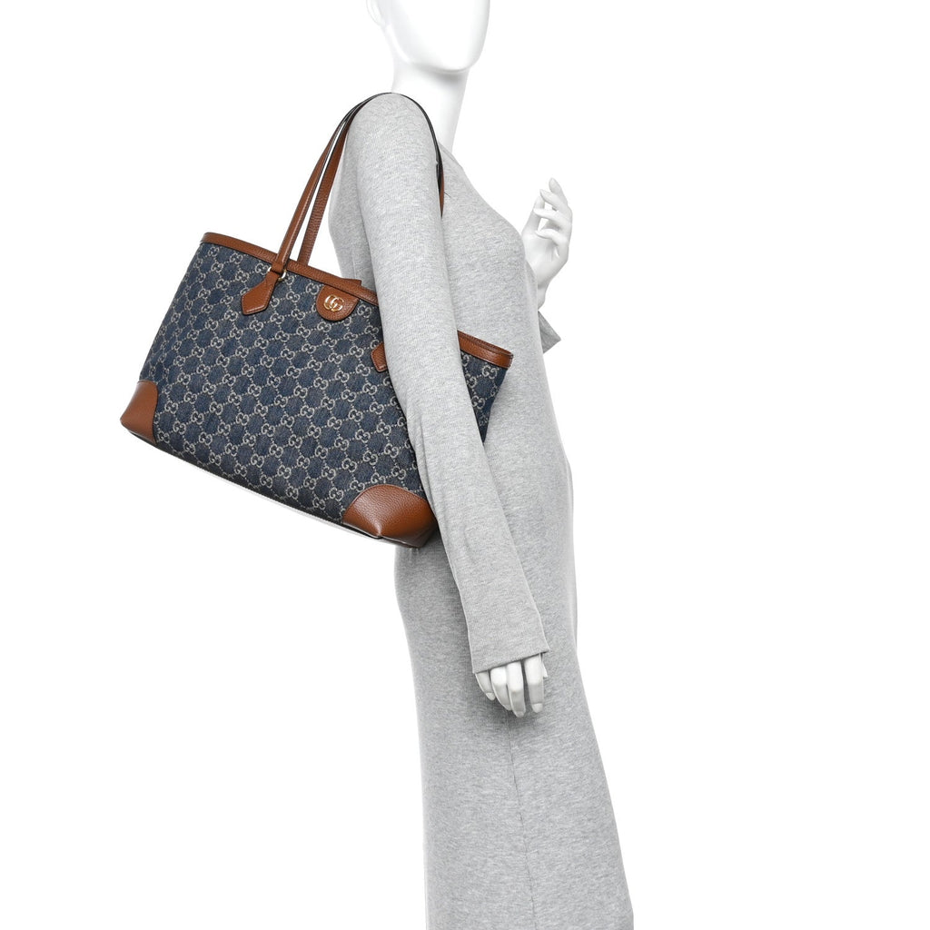 New Denim GG Monogram Medium Ophidia Shopping Tote Blue Tea Cuir wholesalehk.shop