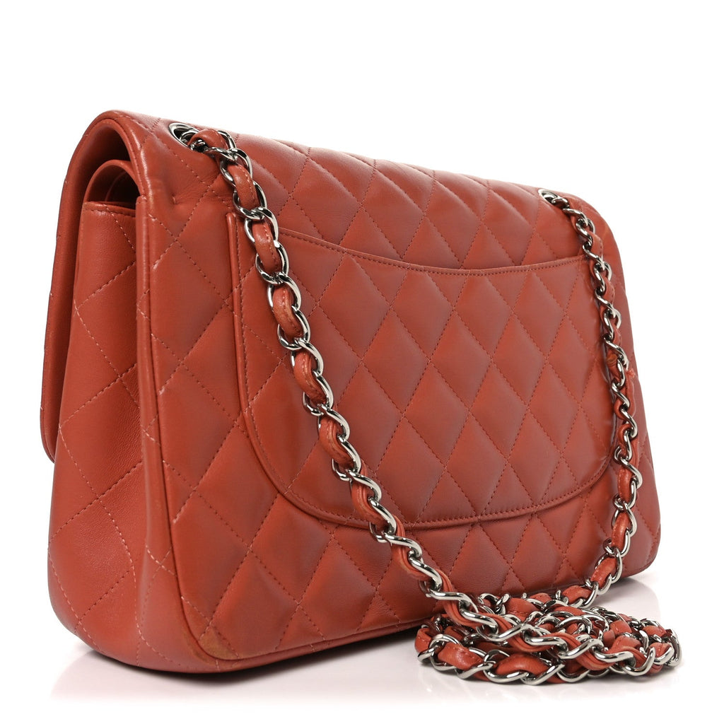 Lambskin Quilted Jumbo Double Flap Orange wholesalehk.shop