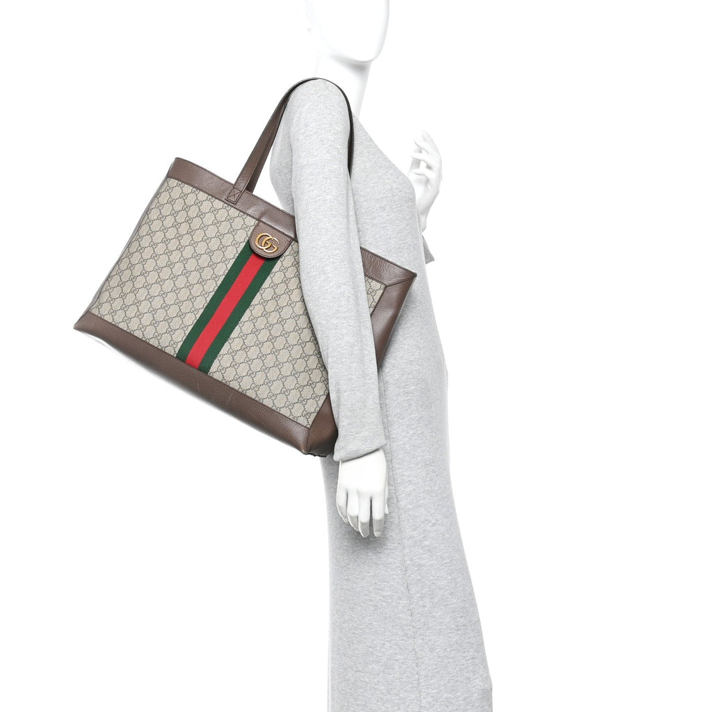 GG Supreme Monogram Web Ophidia Tote Brown wholesalehk.shop