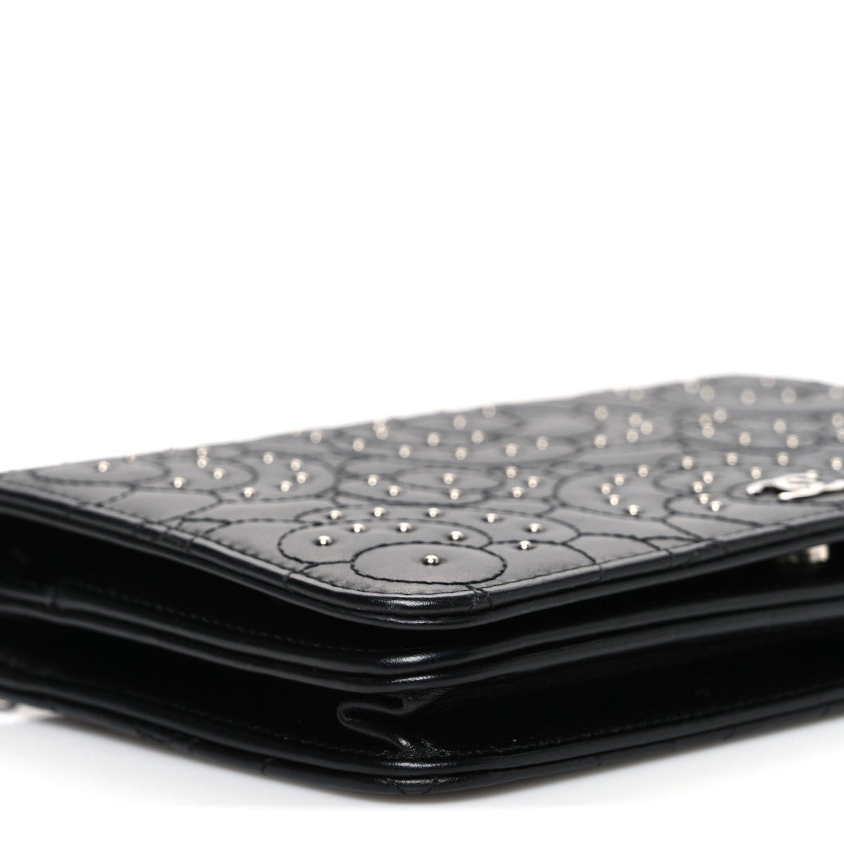 Lambskin Camellia Studded Wallet on Chain WOC Black wholesalehk.shop