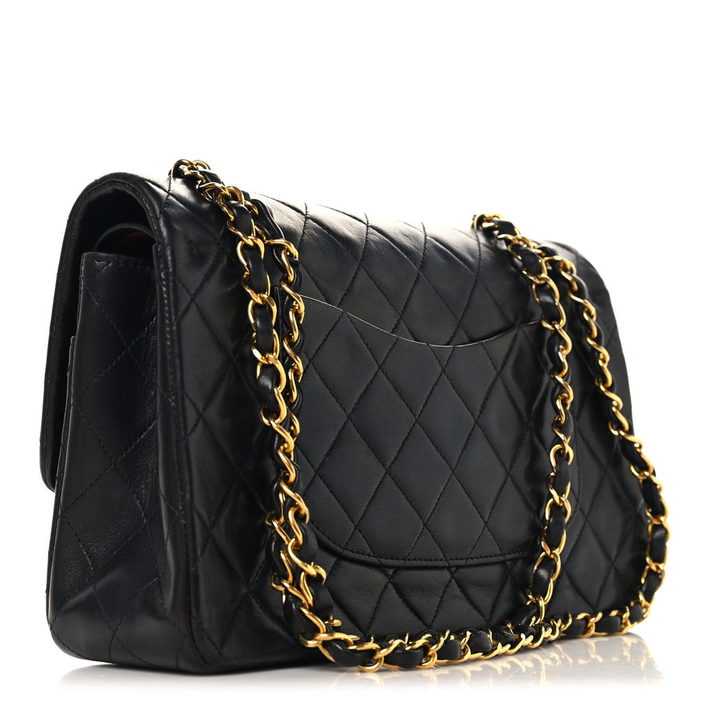 Lambskin Quilted Medium Double Flap Black wholesalehk.shop