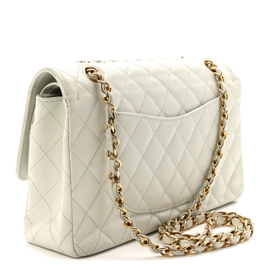 Caviar Quilted Medium Double Flap Light Blue wholesalehk.shop