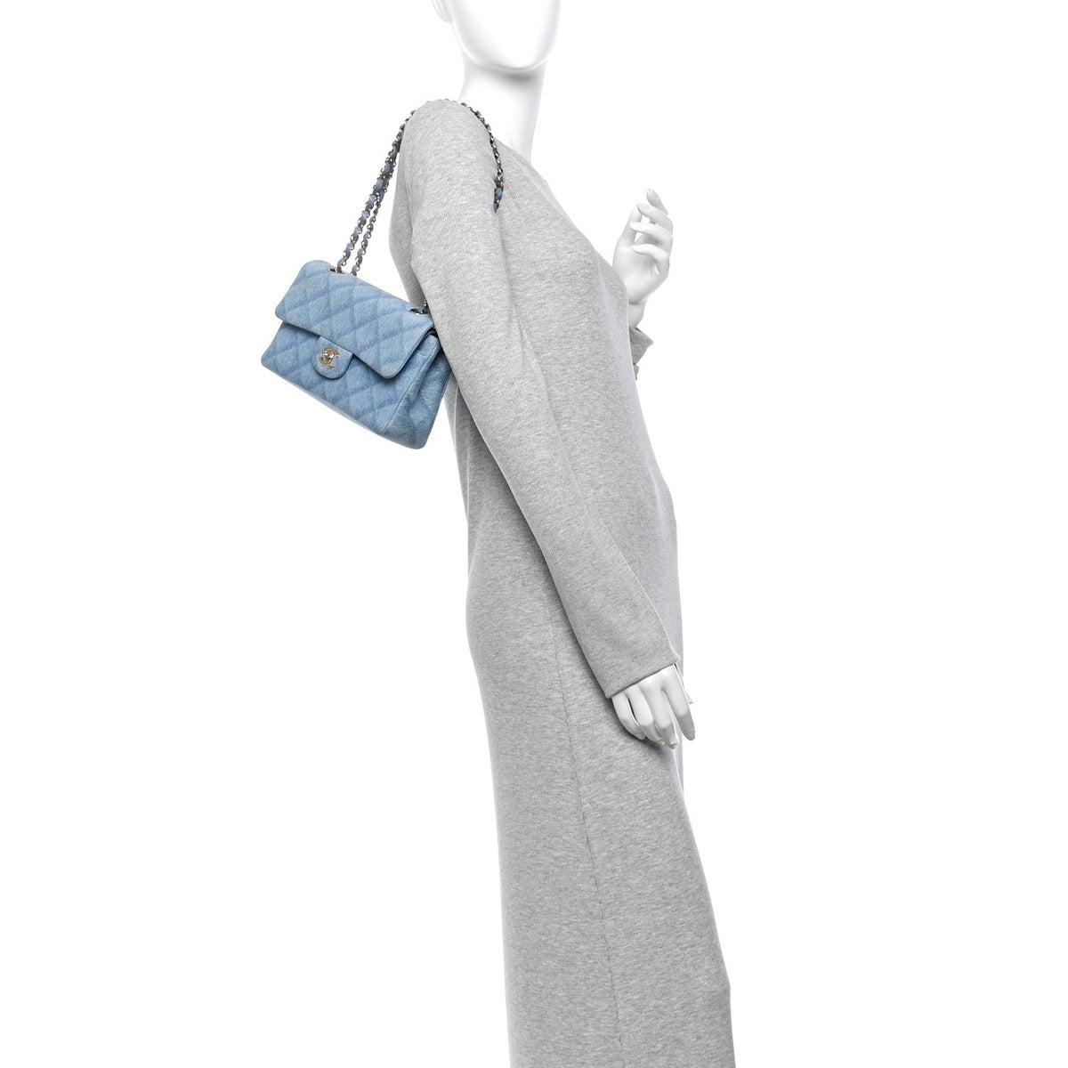 Printed Denim Quilted Small Double Flap Light Blue wholesalehk.shop