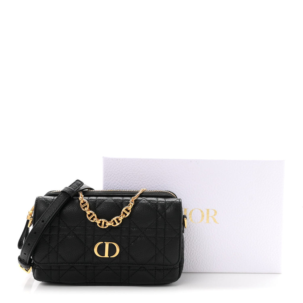 Supple Calfskin Cannage Caro Pouch With Chain  Black wholesalehk.shop