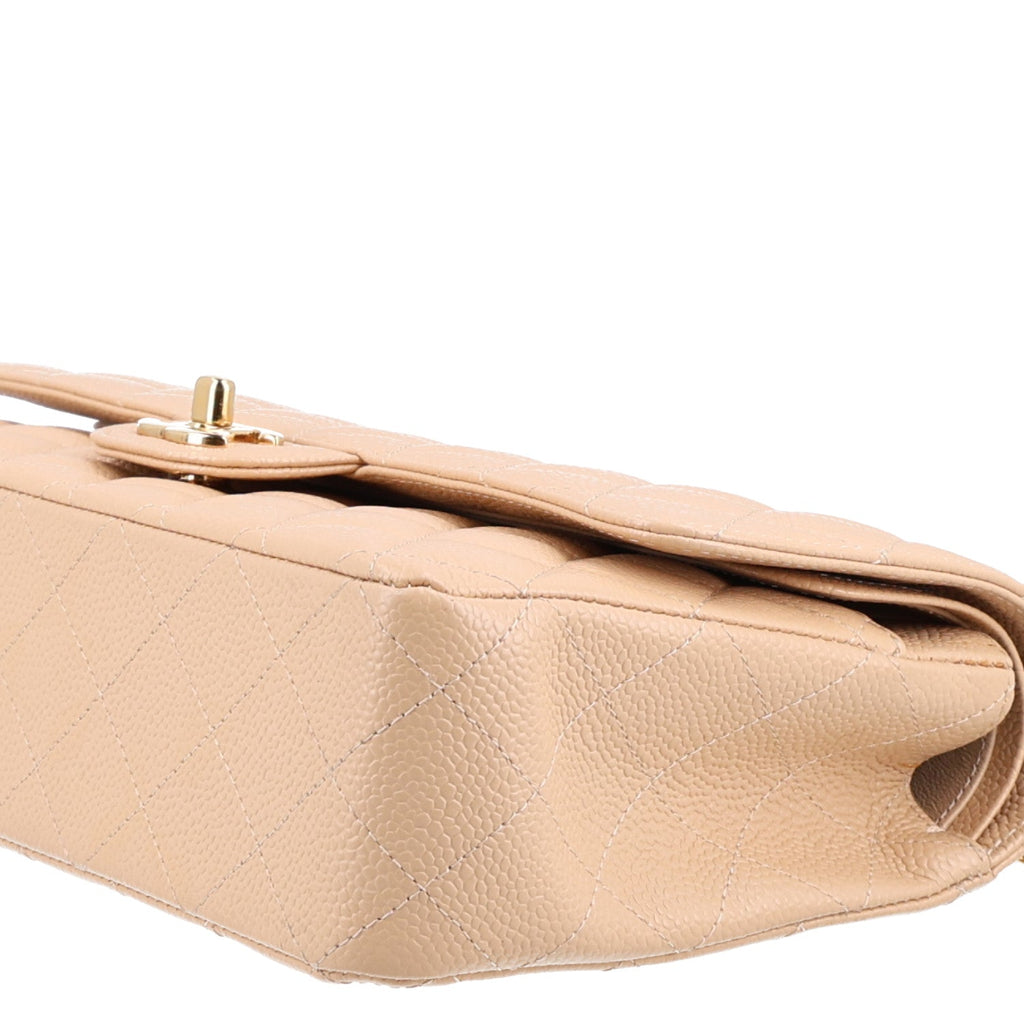 Caviar Quilted Medium Double Flap Beige wholesalehk.shop