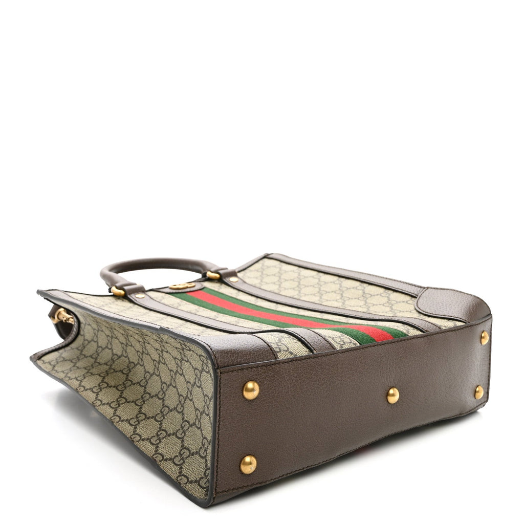 GG Supreme Monogram Textured Dollar Calfskin Web Medium Ophidia Tote Bag Beige Ebony wholesalehk.shop