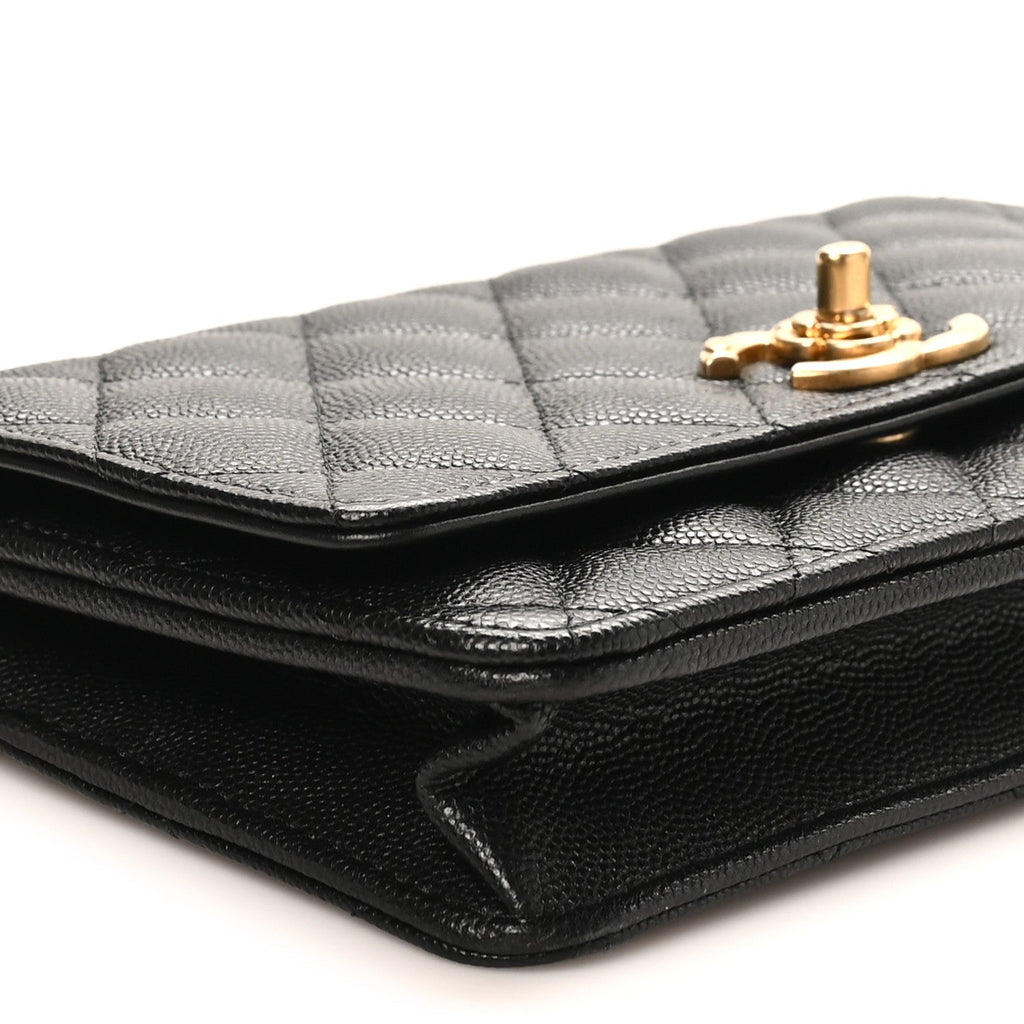 Caviar Quilted Camellia Wallet On Chain WOC Black wholesalehk.shop