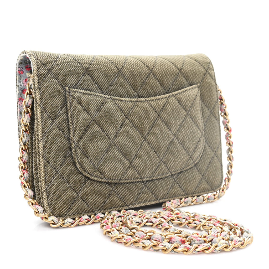 Canvas Quilted Coco Cuba Charms Wallet On Chain WOC Khaki wholesalehk.shop